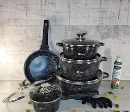 Набір каструль і сковорода Higher Kitchen антипригарне покриття червоний, чорний HK-305 - мініатюра 5