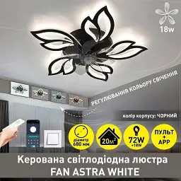 Смарт люстра з вентилятором керована світлодіодна FAN ASTRA 85 Вт + 18 Вт 680x120 мм Чорна ESLLSE - мініатюра 2