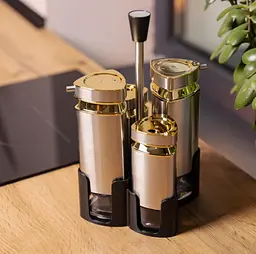 Органайзер набір Condiment Set для спецій на підставці з 4 ємностями для спецій 10х10х17 см Нержавіюча сталь - мініатюра 3