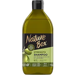 Шампунь для зміцнення довгого волосся та протидії ламкості Nature Box з оливковою олією холодного віджиму 385 мл