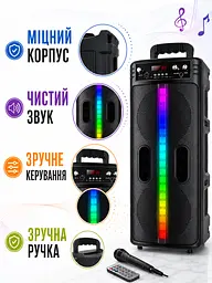 Портативна Bluetooth-колонка чорна 20 Вт з мікрофоном і RGB-підсвічуванням (49676025) - мініатюра 7