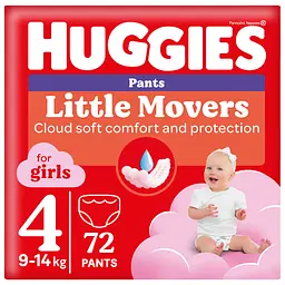 Уцінка. Набір підгузки-трусики для дівчаток Huggies Little Movers Pants 4 (9-14 кг) 72 шт. 