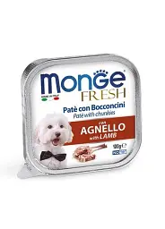 Вологий корм Monge Dog Wet Fresh Adult для дорослих собак, з ягням, 100 г