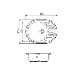 Кухонна мийка Adamant Ovum 615x495x200 чорний металік 000008391, Чорний - мініатюра 4
