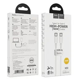 Кабель Hoco X51 High-power 100W charging data cable Type-C to Type-C ( L-1M ) White - мініатюра 3
