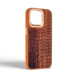 Кожаный чехол для Apple iPhone 14 Pro Max, Harder Glamorous Croco, коричневый, термополиуретан ТПУ + экокожа с имитацией кожи крокодила, панель, защита корпуса, противоударный, микрофибра, рамка вокруг камеры, защита всего корпуса, (ARM76776) - мініатюра 2