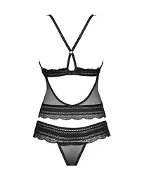 Напівпрозорий набір з прикрасами Obsessive Ivannes top & thong L/XL, чорний, топ та танга - мініатюра 6