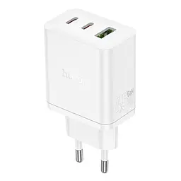 Мережевий зарядний пристрій Hoco N50 USB/2 Type-C PD 45W білий - мініатюра 3