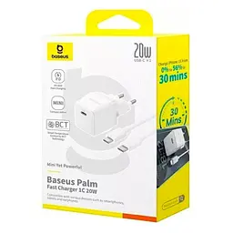 Зарядний пристрій Baseus 1xUSB-C 20 Вт + 1xUSB білий + кабель USB-C — USB-C 60 Вт 1.0 м (P10111608213-01) - мініатюра 7