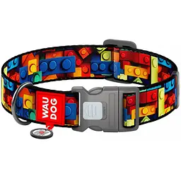 Нашийник для собак нейлоновий Waudog Nylon з QR паспортом малюнок Блоки М 