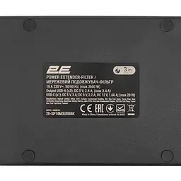 Мережевий фільтр-подовжувач 2E SP-10M-3USB-BK 3 м, 10xТип F, 16 А, 3xUSB-A, 1xUSB-C - мініатюра 6