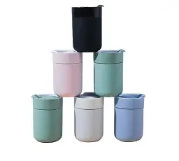 Кавові чашки 295 мл з кришками OldBro Cute Travel Mugs з захисним силіконовим чохлом light blue - мініатюра 5