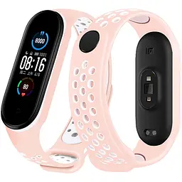 Ремінець MiJobs для фітнес-браслета Xiaomi Mi Band 5, 6, 7 Nike Design блідо рожевий з білим