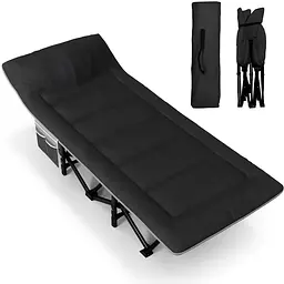 Туристична похідна розкладачка Leobro з вбудованим матрацом Black (LB-CC-K1-BLK)