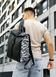 Чоловічий рюкзак Sambag Roll Top One чорний принт "Zebra" 41 х 30 х 16 см (24208146m)