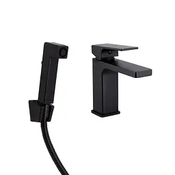 Змішувач з гігієнічною лійкою Qtap Gemini QTGEM272BLM45690 Black matt, Чорний матовий