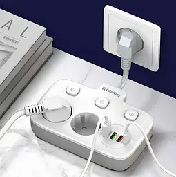 Мережевий фільтр-адаптер ColorWay CHE-24-PDW 20W, 2x220V, 3xUSB-A, 1xUSB-C - мініатюра 8