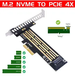 Контроллер Dynamode M.2 SSD NVMe M-Key to PCI-E 3.0 x4/ x8/ x16, full profile bracket