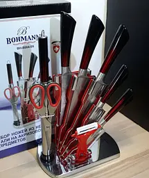 Набір ножів для кухні з підставкою Bohmann BH 8004-09 кухонні ножі та підставки червоний - мініатюра 4