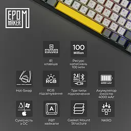 Клавіатура Epomaker TH80 SE Budgerigar V2 Black механічна бездротова (TH80-SE-B-BV2) - мініатюра 14