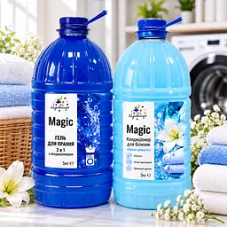 Набір для прання Чарівниця Magic - кондиціонер для білизни "Океан свіжості" 5 л + гель для прання 5 л - мішок у подарунок