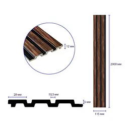 Рейка декоративна Sticker Wall PS 2900х115х12мм Темний горіх SW-00001745 - мініатюра 4