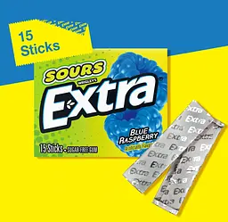 Жувальна гумка Extra Sours Blue Raspberry Sugar Free Chewing Gum 15 стіків - мініатюра 2