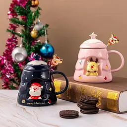 Кухоль з кришкою новорічний Merry Christmas 13666 400 мл рожевий - мініатюра 2