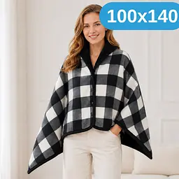 Універсальний плед-халат-шаль Solve у чорно-білу клітинку 100 x 140 см (KT9000907) - мініатюра 2
