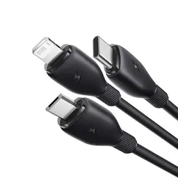 USB кабель Baseus Ultra-Fast 3in1 Fast Charging Cable USB для M+L+C 3.5A 0.8m чорний - мініатюра 4