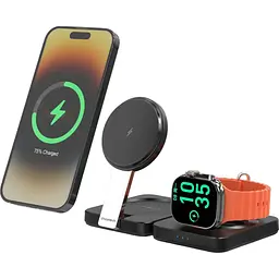 Бездротовий зарядний пристрій Choetech T636-F Qi2 3in1 Foldable Magsafe Wireless Charger Black [127160] - мініатюра 8