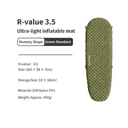 Матрац надувний надлегкий Naturehike CNH22DZ018 з мішком для надування овальний 183 см (Зелений) - мініатюра 3