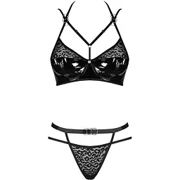 Еротичний комплект під латекс зі стрепами Obsessive Bagirela 2-pcs set L/XL, чорний - мініатюра 5
