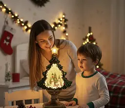 Святковий LED-світильник XHF-8002 з ефектом падаючого снігу та музикою ∙ Новорічний сніжний світильник-декор Ялинка XHF-8002 - мініатюра 3