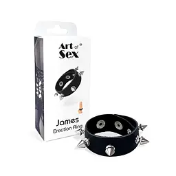 Ерекційне кільце Art of Sex James з шипами з натуральної шкіри Чорне - мініатюра 4