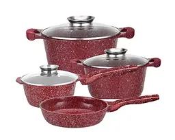 Набір посуду Higher Kitchen з мармуровим антипригарним покриттям червоний, зелений, кавовий HK-315 - мініатюра 4