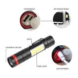 Ліхтар Quantum Assistant 3W LED+COB з USB з функцією Power Bank (QM-FL1030) - мініатюра 3