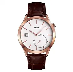 Чоловічий кварцовий годинник Skmei 1581 Prestige коричневий з рожевим - мініатюра 2