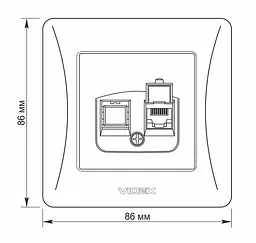 Розетка Videx Binera CAT6 одинарна комп'ютерна кремова (VF-BNSK1PC6-CR) - мініатюра 5