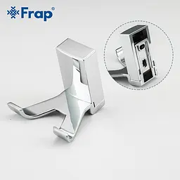 Гачок подвійний для ванної Frap F1805-2 з 2-ма накладками, білий/хром, Хром - мініатюра 4