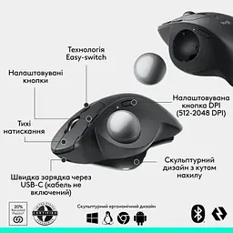 Комп'ютерна мишка Logitech MX Ergo S Bluetooth Graphite (910-007260) - мініатюра 9