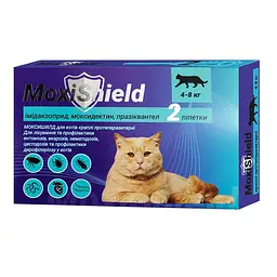Краплі MoxiShield для котів протипаразитарні, 4–8 кг, 0,8 мл, 2 піп/уп, імідаклоприд, моксидектин, празіквантел, 4 тижні