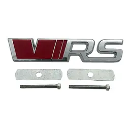Емблема напис VRS для Skoda у решітку сріблясто-Червона 120х25мм метал (на кріпленнях)
