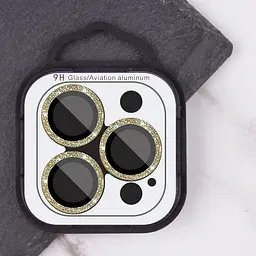 Захисне скло Metal Sparkles на камеру (у упак.) для Apple iPhone 15 Pro (6.1) /15 Pro Max (6.7) Золотий / Gold - мініатюра 5