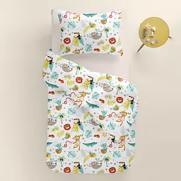 Дитяча постільна білизна в ліжечко JUNGLE ANIMALS CS4, м'ята (AnimalsJungleMintBeige_Cappuccino110x160_140) - мініатюра 2