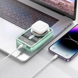 Акумулятор зовнішній магнітний Hoco Q14A Ice Crystal 10000 mAh PD20W magnetic fast charging blue - мініатюра 4