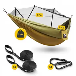Гамак туристичний Mountain Goat 270 x 140 см з москітною сіткою, одномісний, підвісний Olive (P-5905973403153) - мініатюра 6