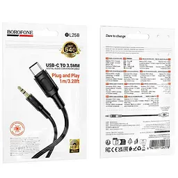 Аудіо кабель Aux Borofone BL25B Nice (Type-C to AUX 3.5mm) (1m) Black - мініатюра 4