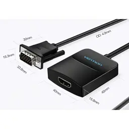 Перехідник VGA 15F to HDMI M 1080P 60Hz 3,5mm Audio 0.15m Vention (ACNBB) - мініатюра 3