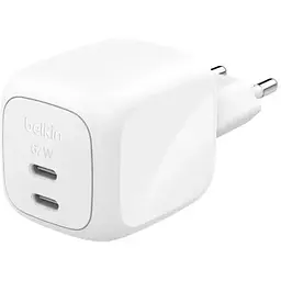Зарядний пристрій мережевий Belkin 67Вт 2хUSB-С GAN PD PPS, білий